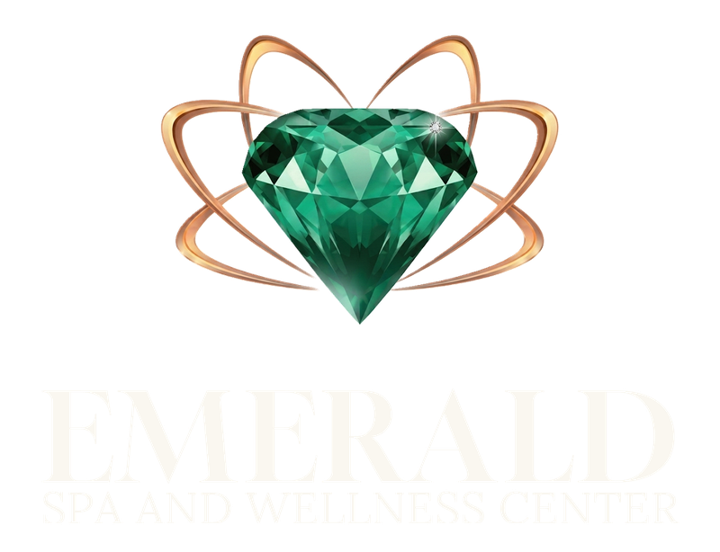 Emerald Spa stacked lockup with cream wordmark, for dark backgrounds