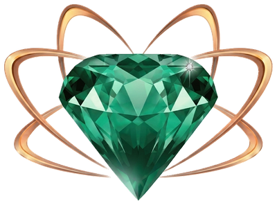 Emerald Spa symbol: faceted emerald gemstone inside rose gold orbital rings