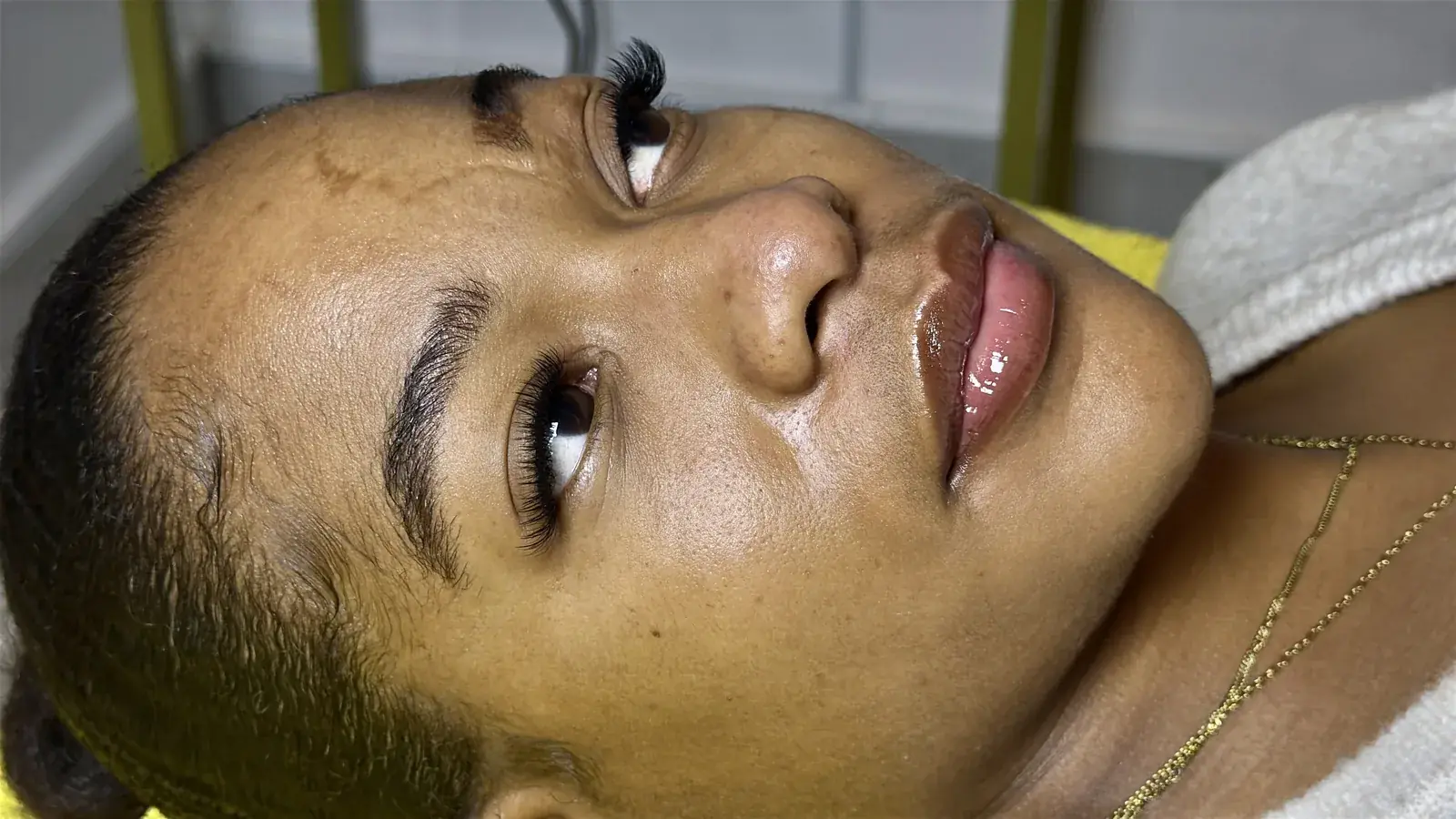 Brow treatment in progress, close up